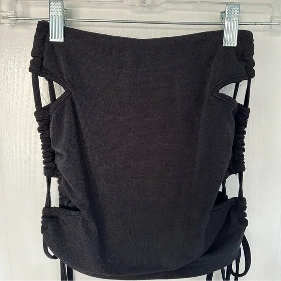 SEXY SUMMER BLACK CUT OUT SIDE BODYCON MINI SKIRT WITH ADJUSTABLE STRAPS  XS/S - Picture 3 of 8